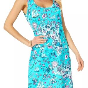 Lilly Pulitzer Newberri Tank Dress "Amalfi Blue Lilly's Roundtrip" Size Lg. EUC